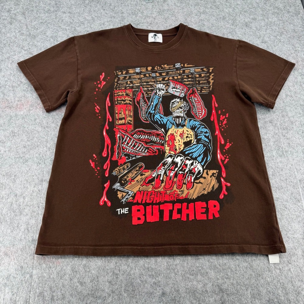 Warren Lotas Night of the Butcher Brown Graphic TShirt Mens XL Horror Streetwear